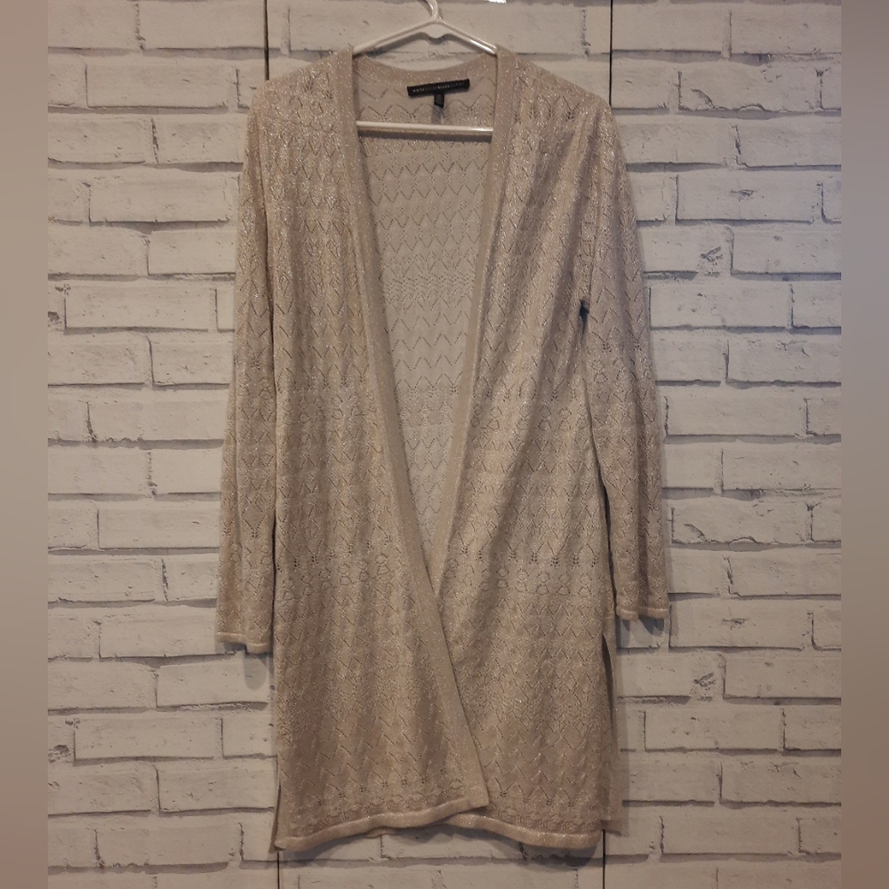 White House Black Market Cream Open-Front Knit Cardigan